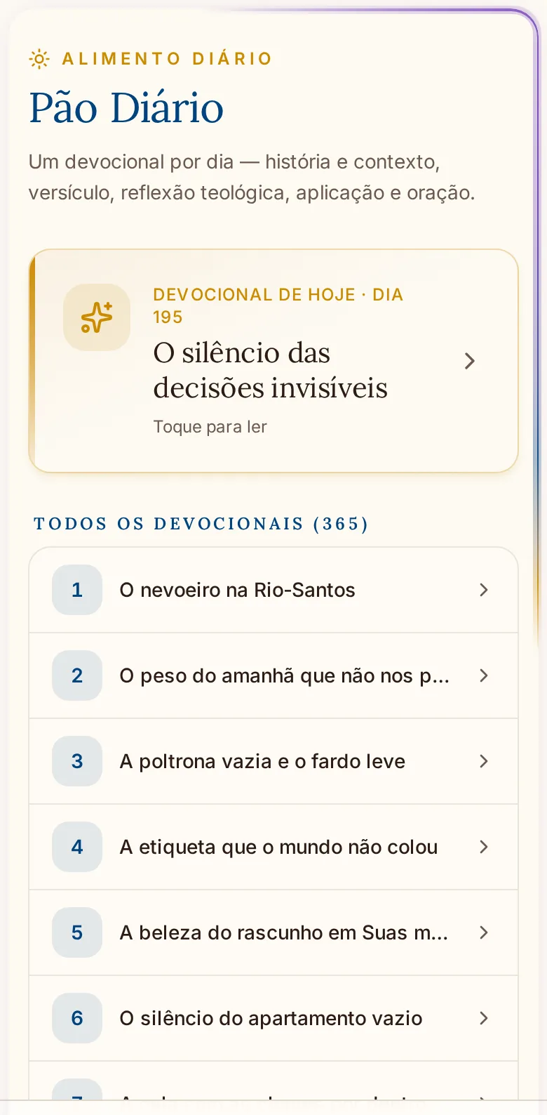 Tela Alimento diário do app Bíblia Fácil