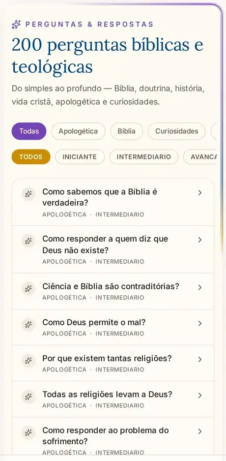 Tela Perguntas do app Bíblia Fácil